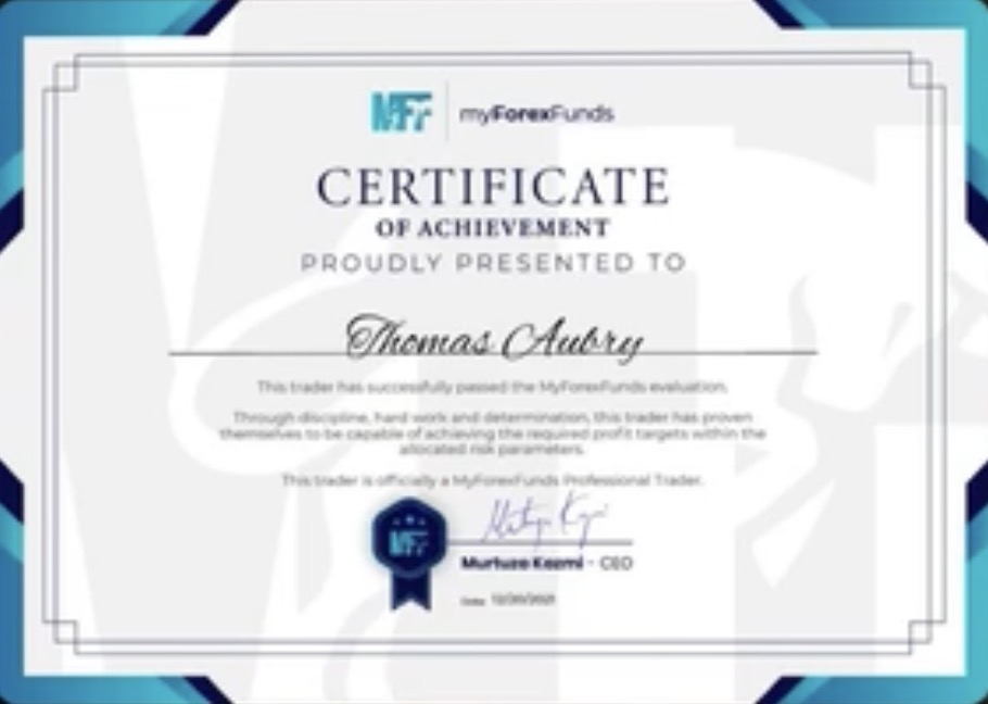 Certificat MyForexFunds obtenu