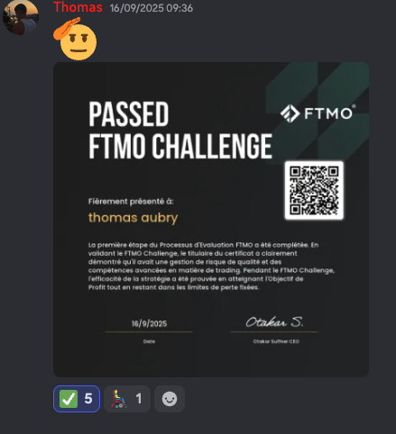 Certificat FTMO Challenge validé